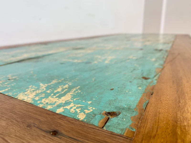 Boatwood by WMK # Formschöner und beidseitig verwendbarer Schreibtisch aus altem Bootsholz, ein handgefertigtes Unikat aus massivem Teakholz