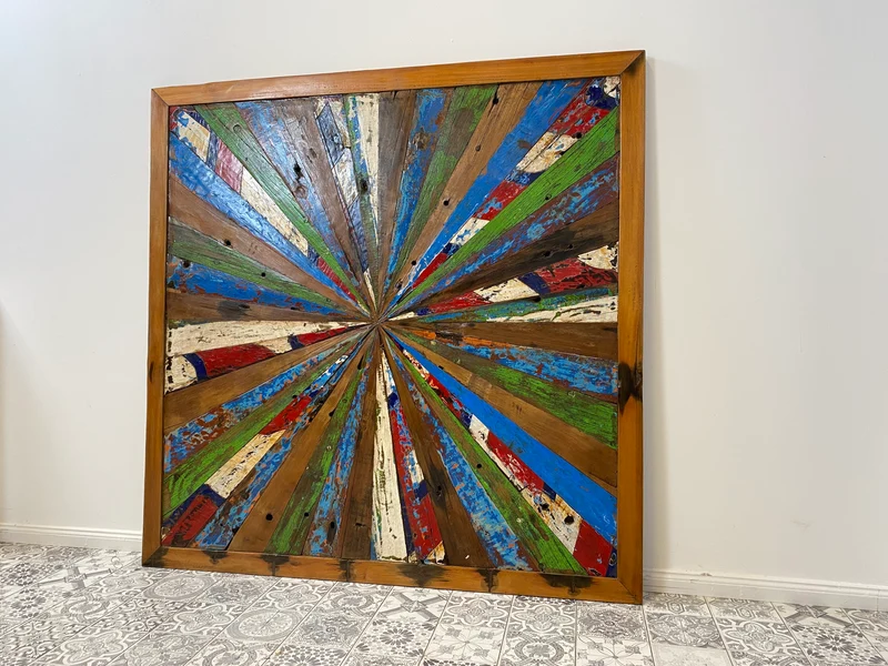 Boatwood by WMK # Einzigartiges Wandbild aus altem Bootsholz, ein handgefertigtes Unikat aus massivem Teakholz in Originalfarben der Boote