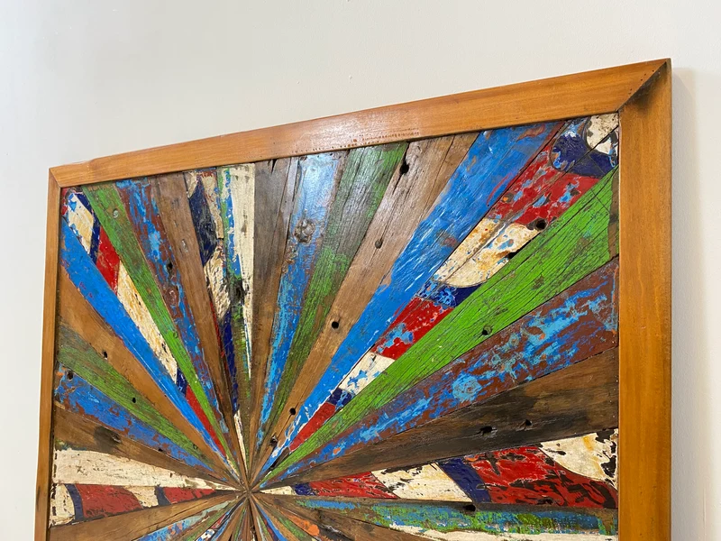 Boatwood by WMK # Einzigartiges Wandbild aus altem Bootsholz, ein handgefertigtes Unikat aus massivem Teakholz in Originalfarben der Boote