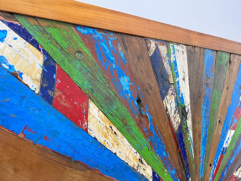 Boatwood by WMK # Einzigartiges Wandbild aus altem Bootsholz, ein handgefertigtes Unikat aus massivem Teakholz in Originalfarben der Boote