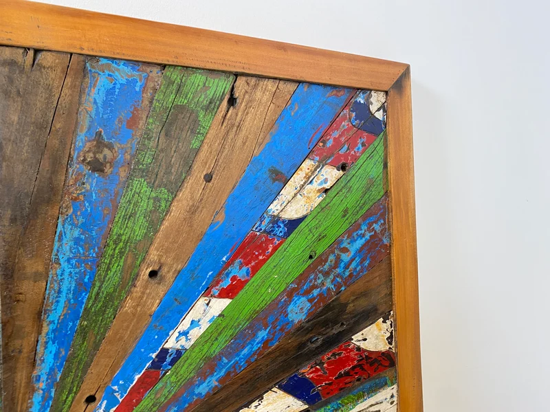 Boatwood by WMK # Einzigartiges Wandbild aus altem Bootsholz, ein handgefertigtes Unikat aus massivem Teakholz in Originalfarben der Boote