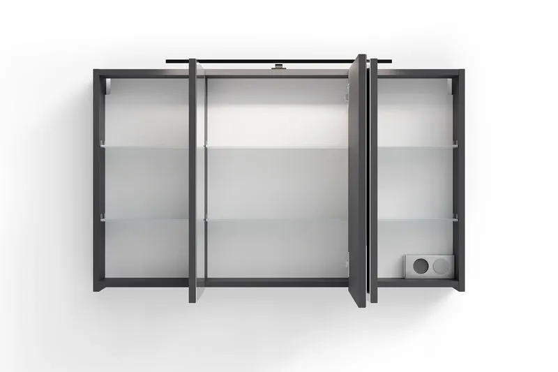Spiegelschrank SPREE / Korpus matt weiß oder anthrazit mit Spiegeltüren / Hängeschrank mit Soft-Close-Funktion / Inklusive LED-Beleuchtung / Badschrank mit Stecker- und Schalterdose / B 100, H 60, T 20 cm