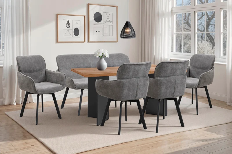 Stuhl 2-er Set RICO / Webstoffbezug in dunkelgrau oder taupe, Gestell in schwarz / 360° drehbar / Esszimmerstuhl / Küchenstuhl / B 61 x H 90 x T 63 cm