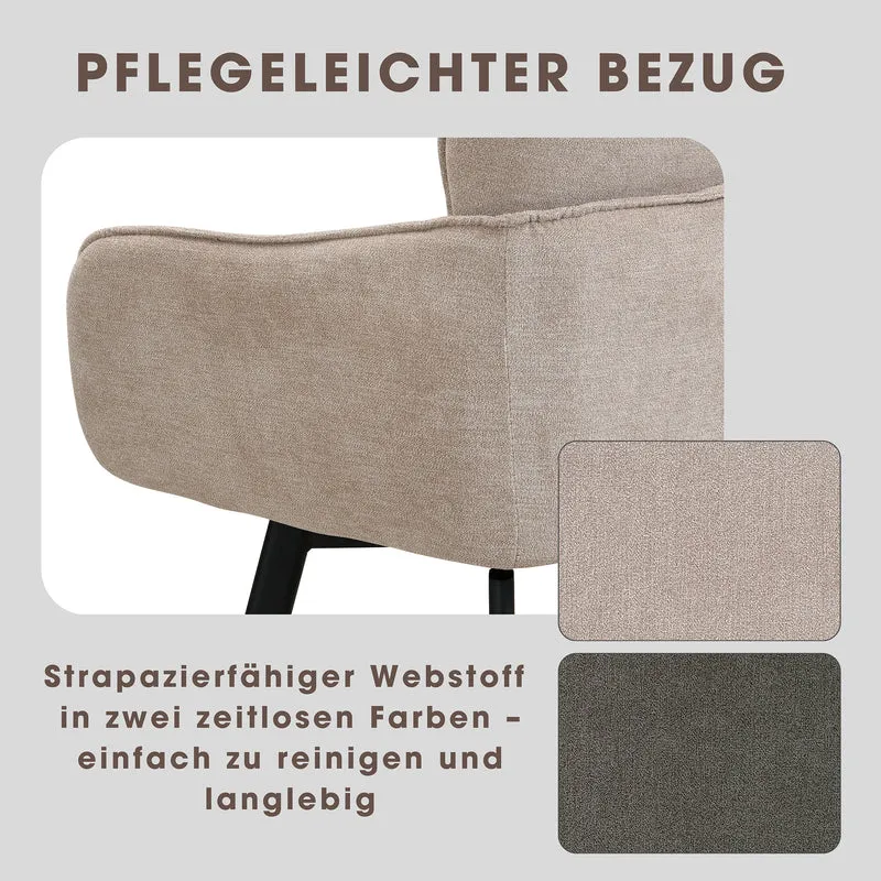 Stuhl 2-er Set RICO / Webstoffbezug in dunkelgrau oder taupe, Gestell in schwarz / 360° drehbar / Esszimmerstuhl / Küchenstuhl / B 61 x H 90 x T 63 cm