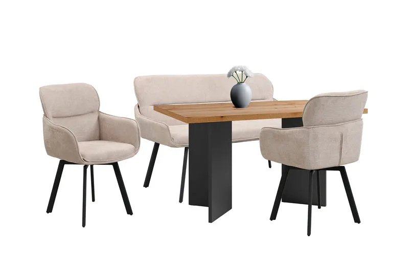 Stuhl 2-er Set RICO / Webstoffbezug in dunkelgrau oder taupe, Gestell in schwarz / 360° drehbar / Esszimmerstuhl / Küchenstuhl / B 61 x H 90 x T 63 cm