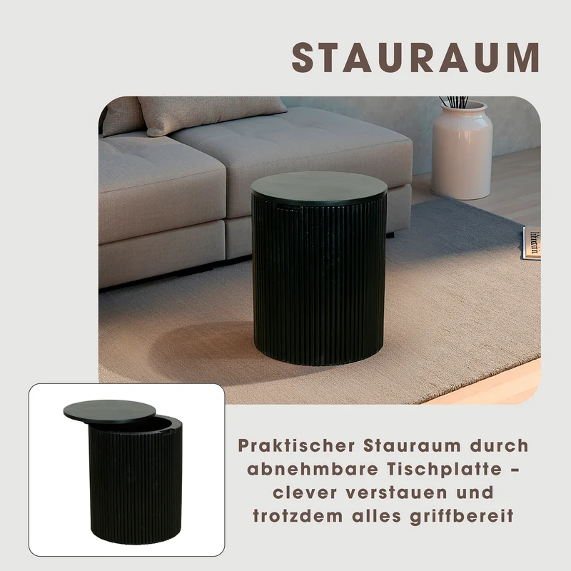 Beistelltisch OWEN / Tischplatte und Gestell in schwarz / Couchtisch / Sofatisch / Maße: D 40, H 50 cm