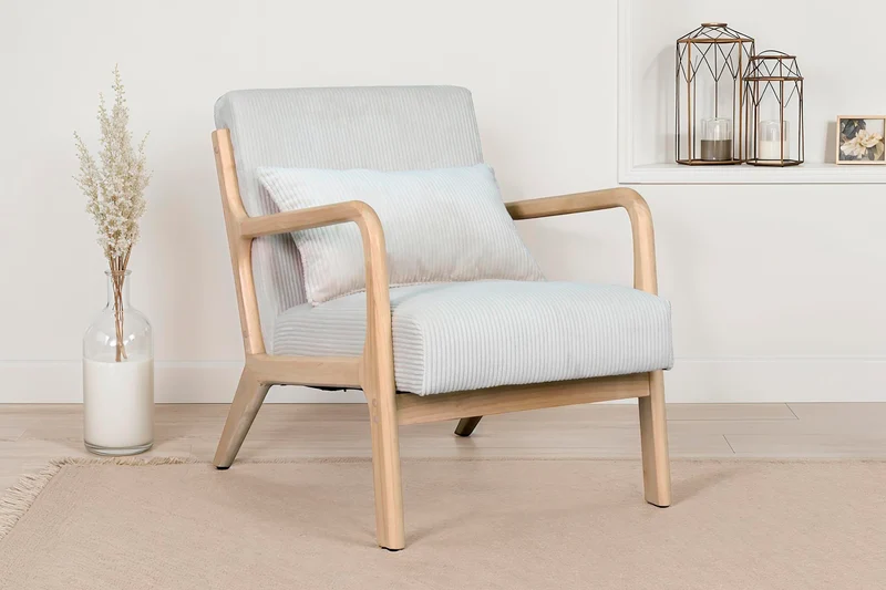 Sessel NOHR / Grob-Cord off-white oder grau / Gestell und Armlehnen Massivholz natur / B 65,5, H 78, T 84 cm