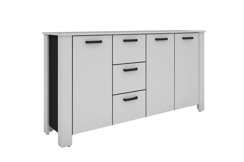 Sideboard FARO / Artisan Eiche (Eiche-Optik) oder weiß, Absetzung in schwarz / Stollenoptik / 3 Türen und 3 Schubkästen / verstellbare Einlegeböden / viel Stauraum / Kommode / Anrichte / Maße: B 160, H 84, T 40 cm