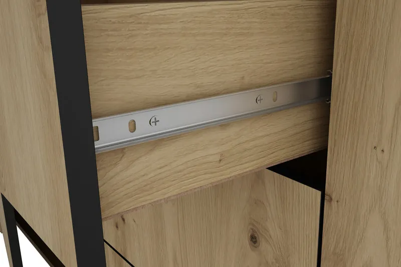 Sideboard FARO / Artisan Eiche (Eiche-Optik) oder weiß, Absetzung in schwarz / 1 Tür und 3 Schubkästen / verstellbare Einlegeböden / viel Stauraum / Kommode / Anrichte / Maße: B 140, H 84, T 40 cm