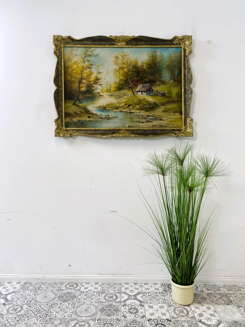 WMK Freundliches & sehr gut gemaltes Öl auf Leinwand Landschaftsgemälde, 111x80cm, signiert mit PR98, in gut erhaltenem Stuckrahmen in Gold