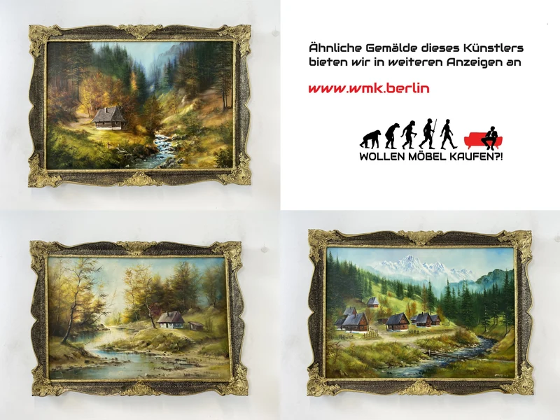 WMK Freundliches & sehr gut gemaltes Öl auf Leinwand Landschaftsgemälde, 111x80cm, signiert mit PR98, in gut erhaltenem Stuckrahmen in Gold