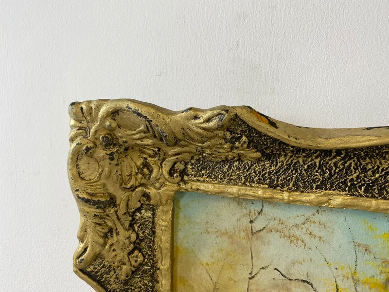 WMK Freundliches & sehr gut gemaltes Öl auf Leinwand Landschaftsgemälde, 111x80cm, signiert mit PR98, in gut erhaltenem Stuckrahmen in Gold
