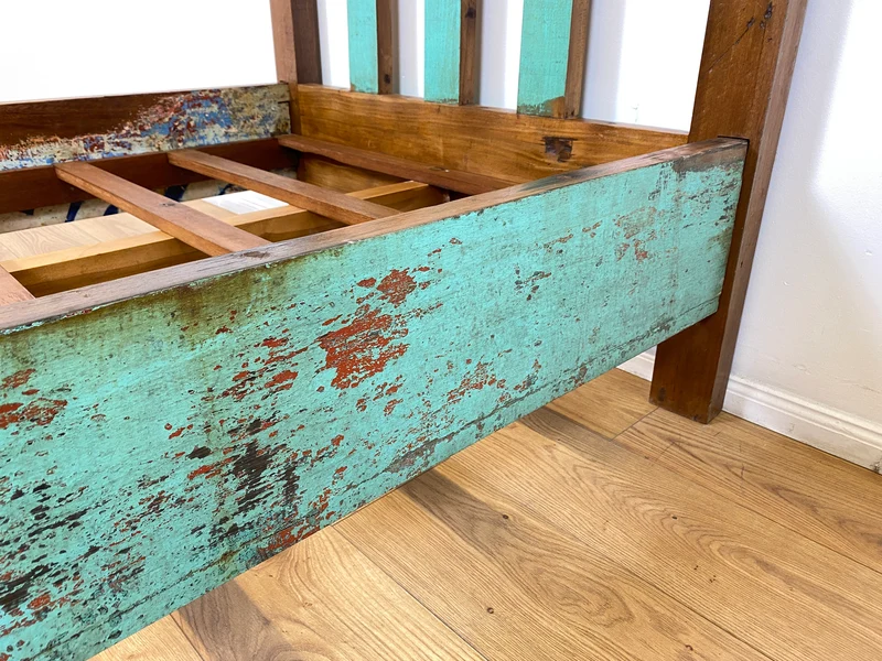 Boatwood by WMK # Schönes & nachhaltiges Einzelbett für Matratzen 100x200 aus altem Bootsholz, ein handgefertigtes Unikat aus massivem Teakholz