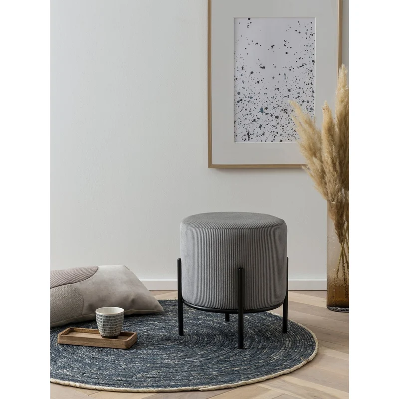 Sitzhocker Cordoptik Grau/Schwarz – Ø 35 cm