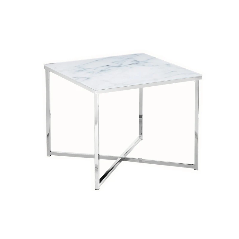 Glas-Beistelltisch Marmoroptik Weiß/Chrom – 50 × 50 cm