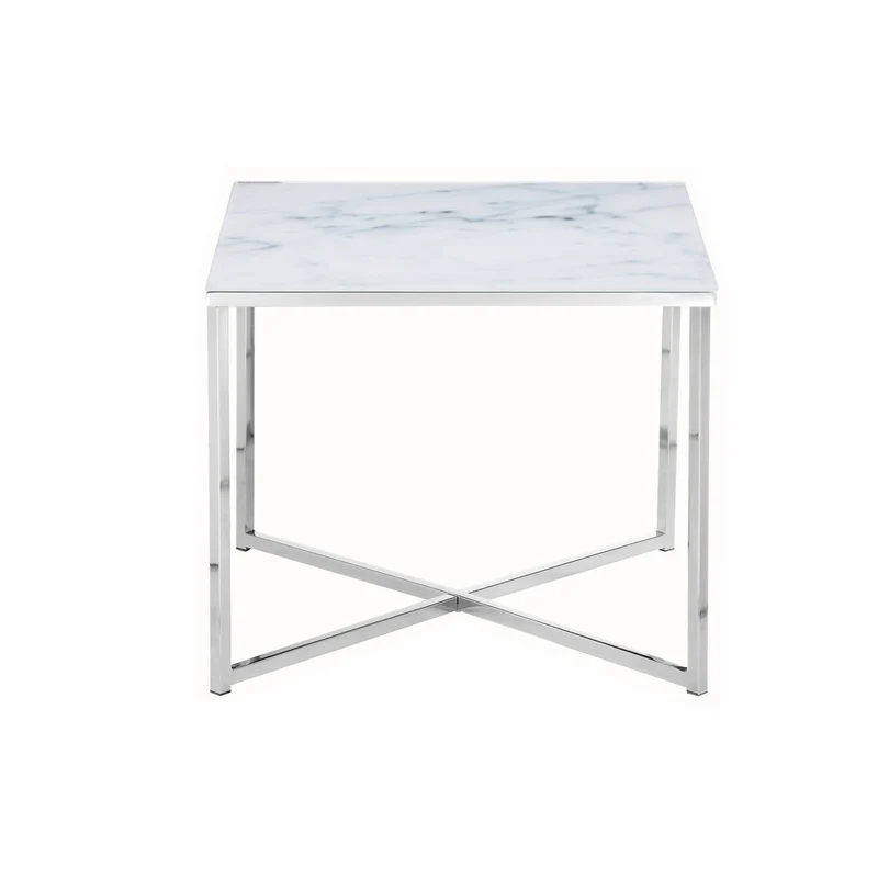Glas-Beistelltisch Marmoroptik Weiß/Chrom – 50 × 50 cm