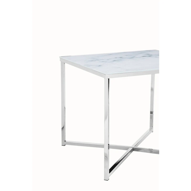 Glas-Beistelltisch Marmoroptik Weiß/Chrom – 50 × 50 cm