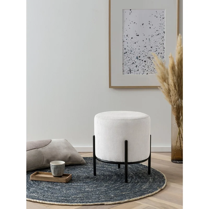 Sitzhocker Cordoptik Beige/Schwarz – Ø 35 cm