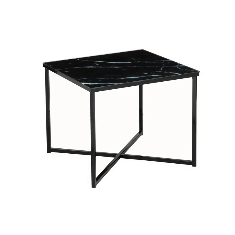 Glas-Beistelltisch Marmoroptik Schwarz – 50 × 50 cm