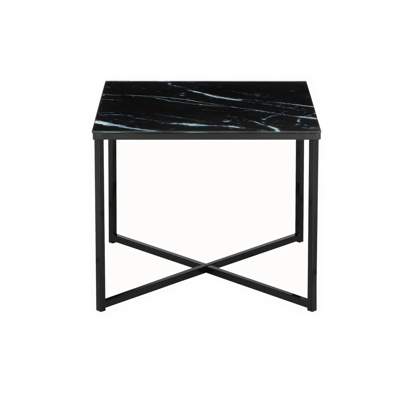 Glas-Beistelltisch Marmoroptik Schwarz – 50 × 50 cm