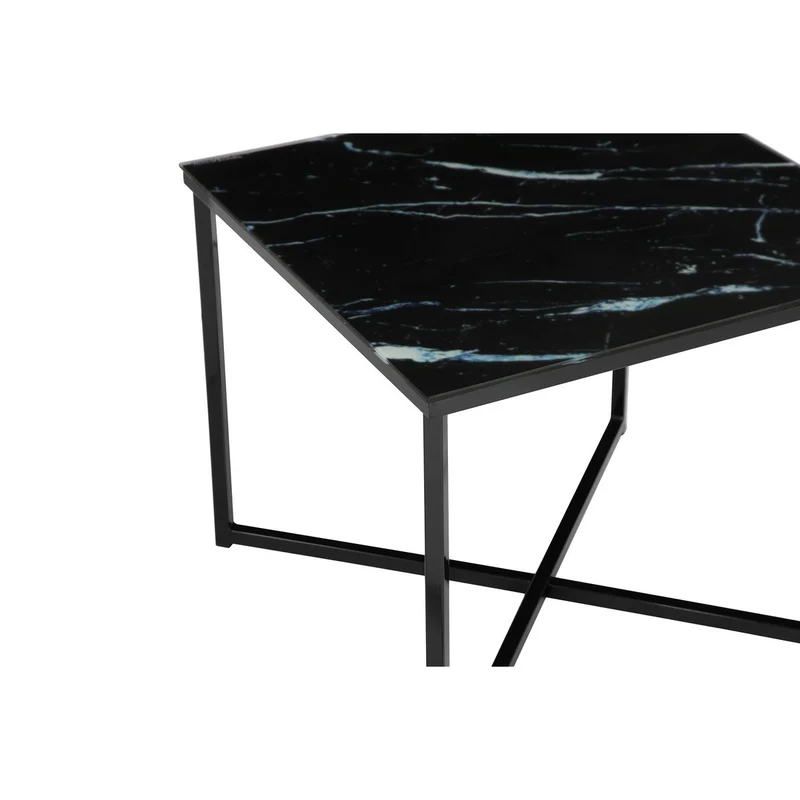 Glas-Beistelltisch Marmoroptik Schwarz – 50 × 50 cm