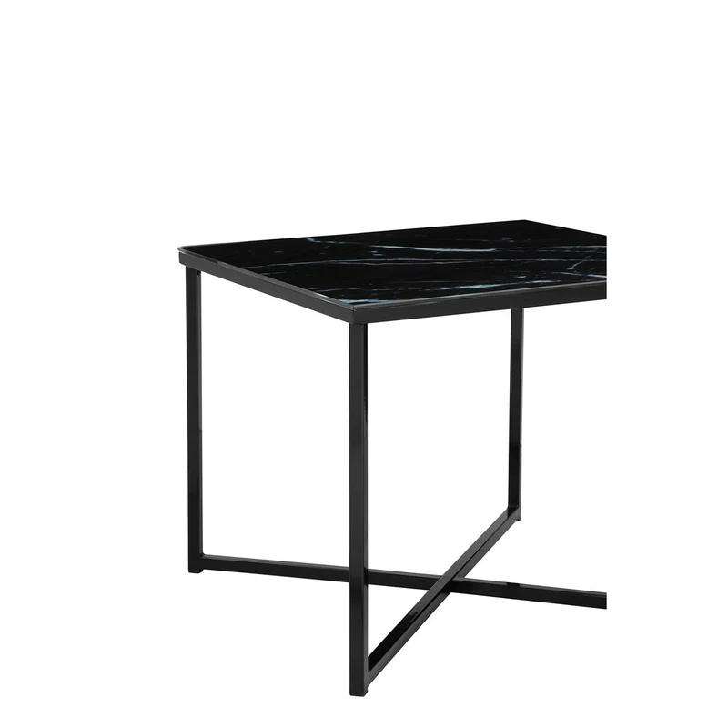 Glas-Beistelltisch Marmoroptik Schwarz – 50 × 50 cm