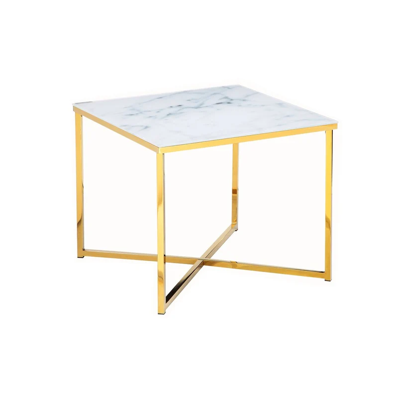 Glas-Beistelltisch Marmoroptik Weiß/Gold – 50 × 50 cm
