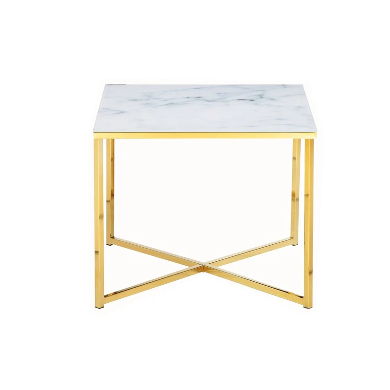 Glas-Beistelltisch Marmoroptik Weiß/Gold – 50 × 50 cm