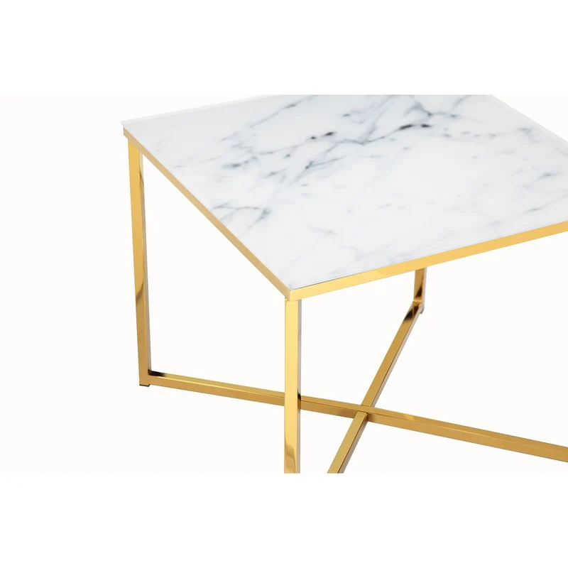 Glas-Beistelltisch Marmoroptik Weiß/Gold – 50 × 50 cm