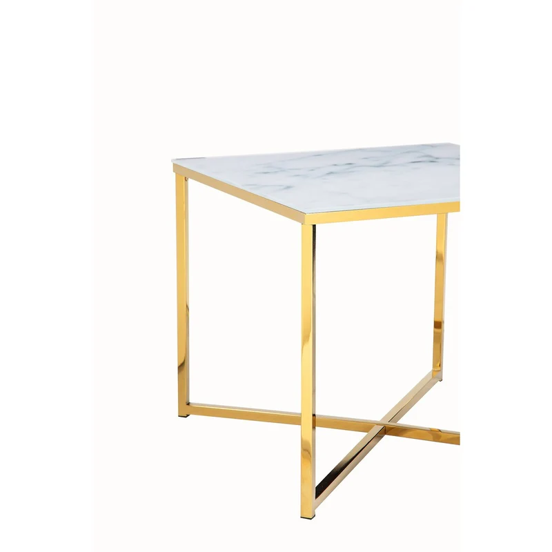 Glas-Beistelltisch Marmoroptik Weiß/Gold – 50 × 50 cm