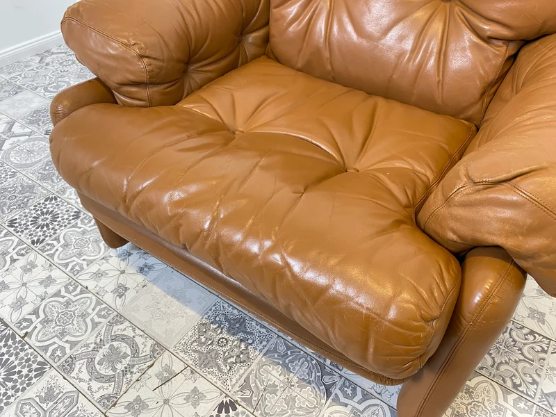 WMK 1/2 Hochwertiger & gut erhaltener italienischer Designersessel Coronado Tobia Scarpa von C&B Italia mit Echtleder Bezug