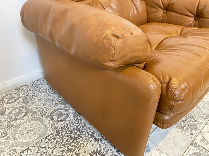 WMK 1/2 Hochwertiger & gut erhaltener italienischer Designersessel Coronado Tobia Scarpa von C&B Italia mit Echtleder Bezug