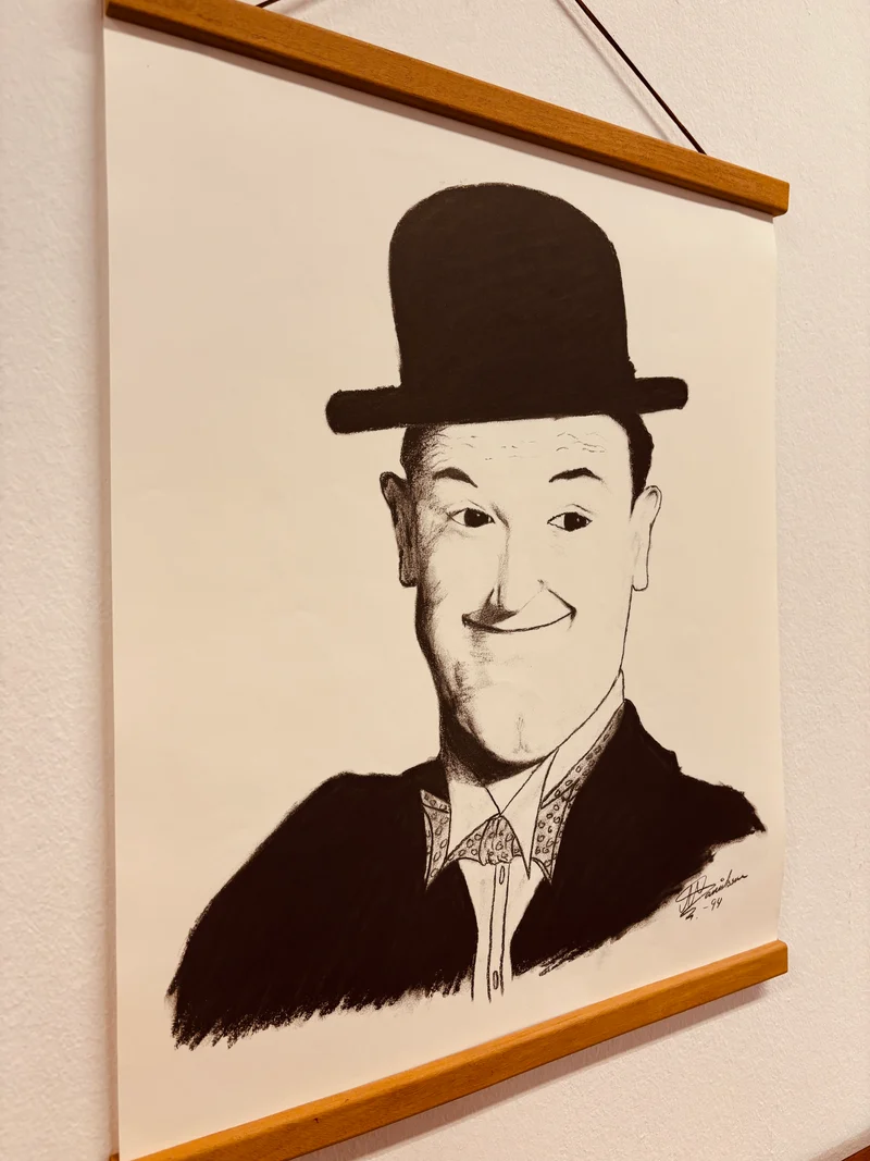 WMK 1/56 Die Kultfiguren Stan & Ollie, bekannt auch als Dick und Doof , als Vintage Druck auf Hartpapier, mit & ohne neuem Teakholz Rahmen