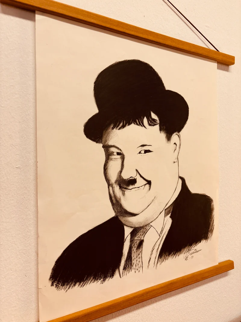 WMK 1/56 Die Kultfiguren Stan & Ollie, bekannt auch als Dick und Doof , als Vintage Druck auf Hartpapier, mit & ohne neuem Teakholz Rahmen