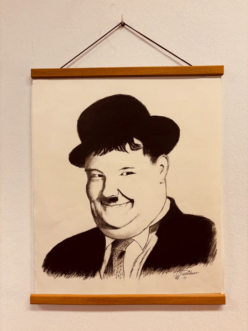 WMK 1/56 Die Kultfiguren Stan & Ollie, bekannt auch als Dick und Doof , als Vintage Druck auf Hartpapier, mit & ohne neuem Teakholz Rahmen
