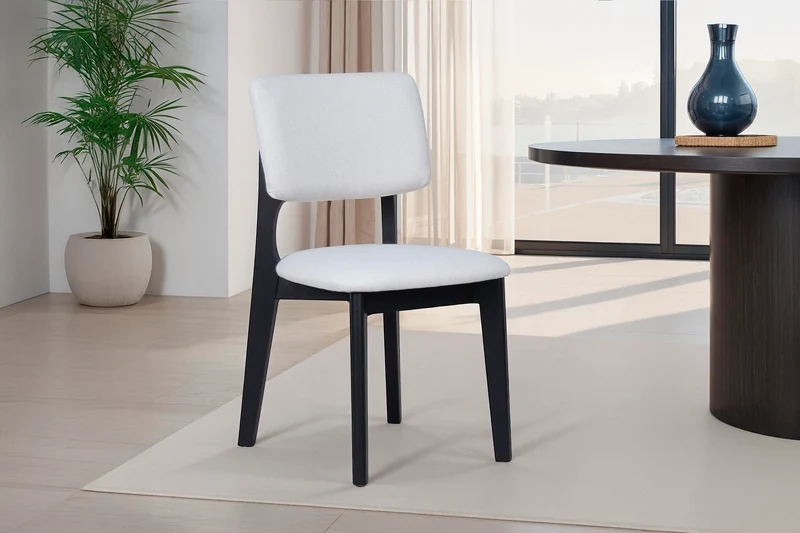 Esszimmerstuhl 2er Set ELSA / Webstoff beige oder grau / Gestell Massivholz schwarz / B 48, H 87, T 54 cm