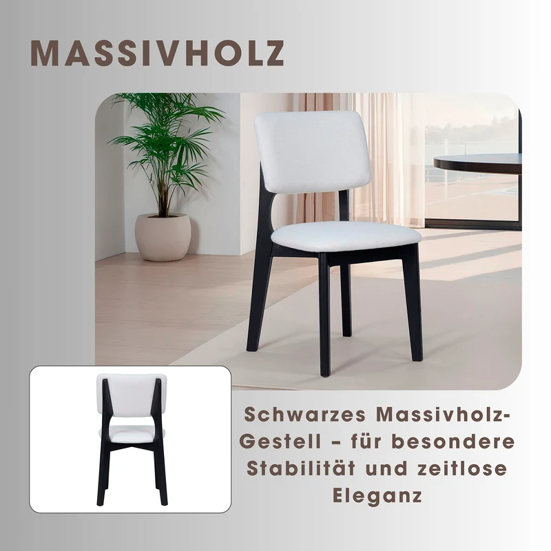 Esszimmerstuhl 2er Set ELSA / Webstoff beige oder grau / Gestell Massivholz schwarz / B 48, H 87, T 54 cm