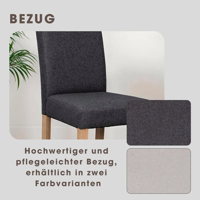 Esszimmerstuhl 2er Set ELIAS / Webstoff taupe oder dunkelgrau / Gestell Massivholz Rubberwood natur / B 47, H 99,5, T 60 cm