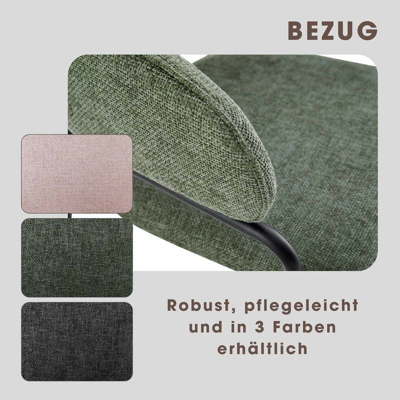 Stuhl 2-er Set CURVE / Webstoffbezug in dunkelgrau, dunkelgrün oder taupe, Gestell in schwarz / Esszimmerstuhl / Küchenstuhl / Maße: B 60 x H 86 x T 58 cm
