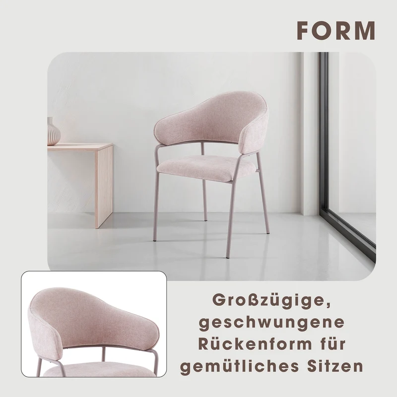 Stuhl 2-er Set CURVE / Webstoffbezug in dunkelgrau, dunkelgrün oder taupe, Gestell in schwarz / Esszimmerstuhl / Küchenstuhl / Maße: B 60 x H 86 x T 58 cm