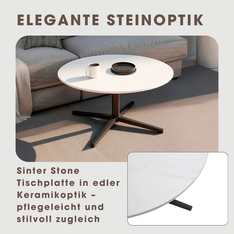 Couchtisch CUP / Tischplatte in weiß, Gestell in schwarz / Wohnzimmertisch, Sofatisch, Beistelltisch / Maße: B 70, H 36,5, T 70 cm