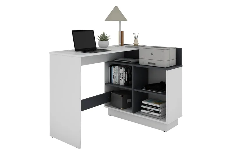 Schreibtisch BERNI / Gaming-Tisch in weiß oder Artisan Eiche (Eiche-Optik) mit graphit / Mit viel Stauraum und großer Tischplatte / Computer-Tisch / PC / Arbeits-Tisch / rechts-links montierbar / B 102, H 77,5, T 80 cm