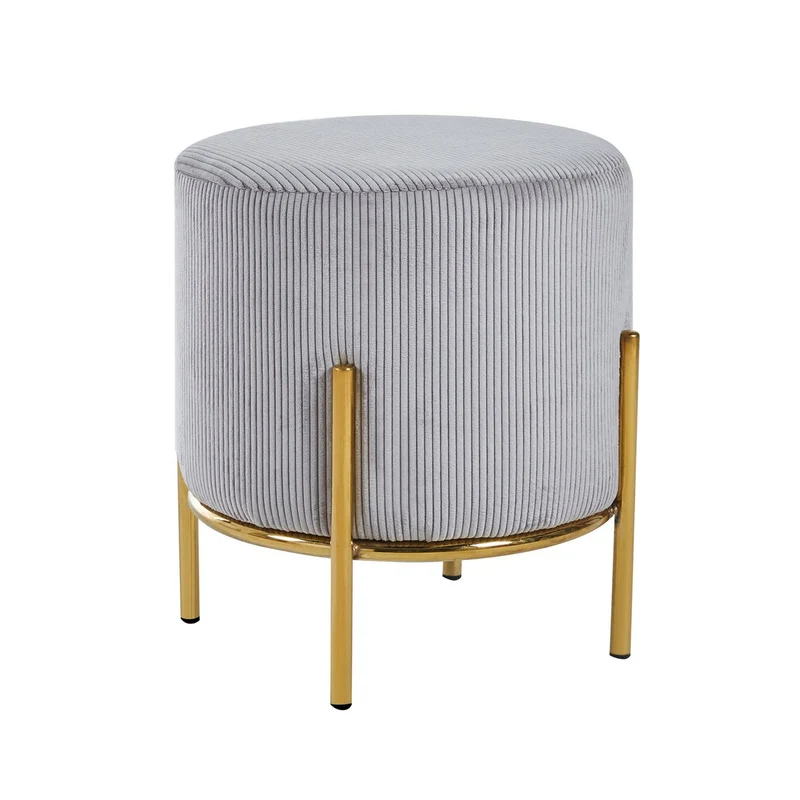 Sitzhocker Cordoptik Hellgrau/Gold – Ø 35 cm