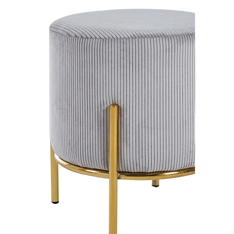 Sitzhocker Cordoptik Hellgrau/Gold – Ø 35 cm