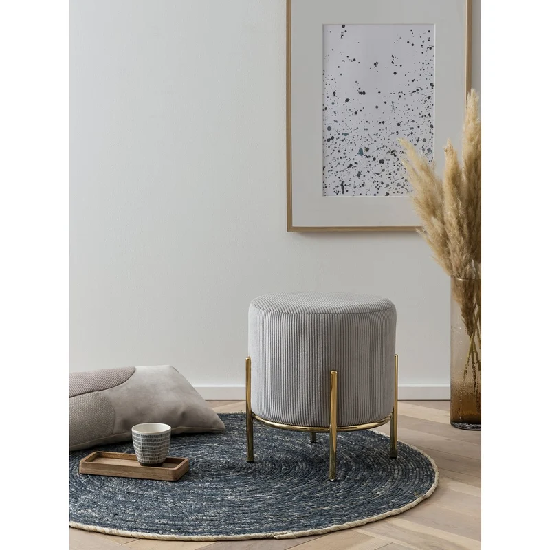 Sitzhocker Cordoptik Hellgrau/Gold – Ø 35 cm