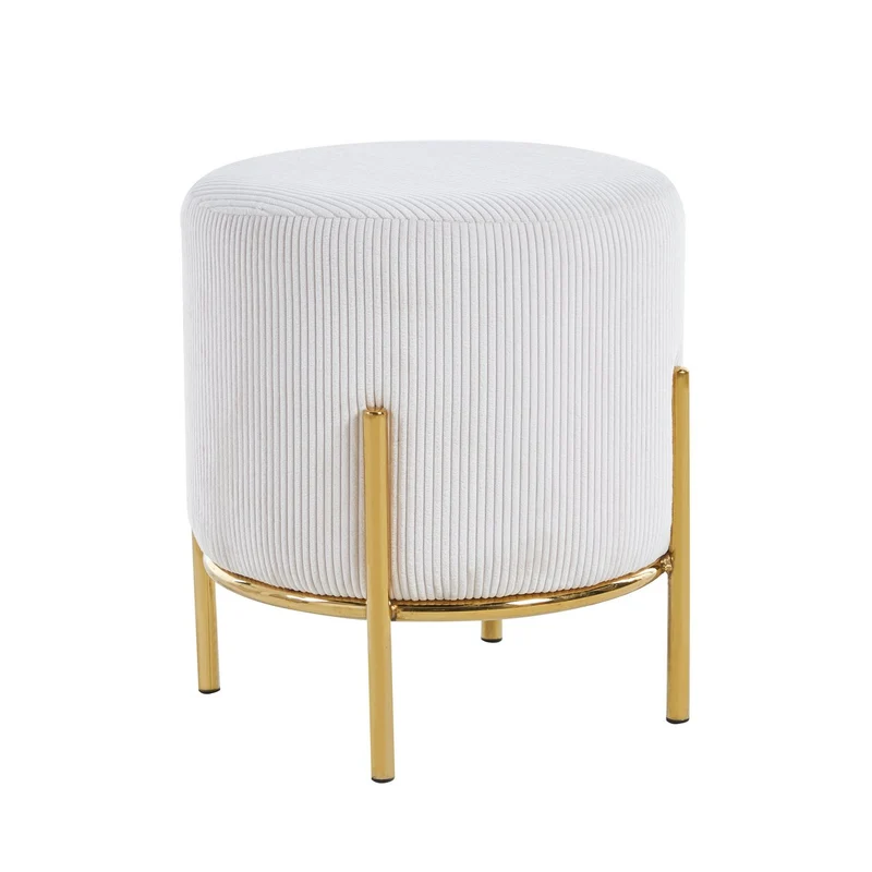Sitzhocker Cordoptik Beige/Gold – Ø 35 cm