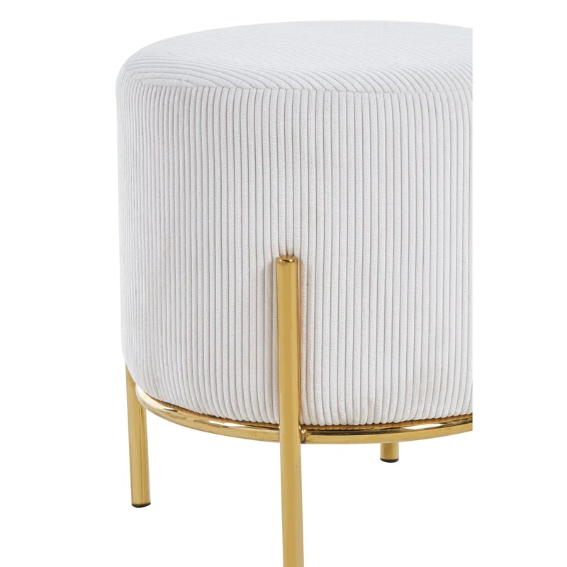 Sitzhocker Cordoptik Beige/Gold – Ø 35 cm