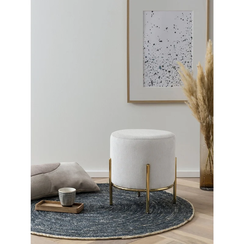 Sitzhocker Cordoptik Beige/Gold – Ø 35 cm