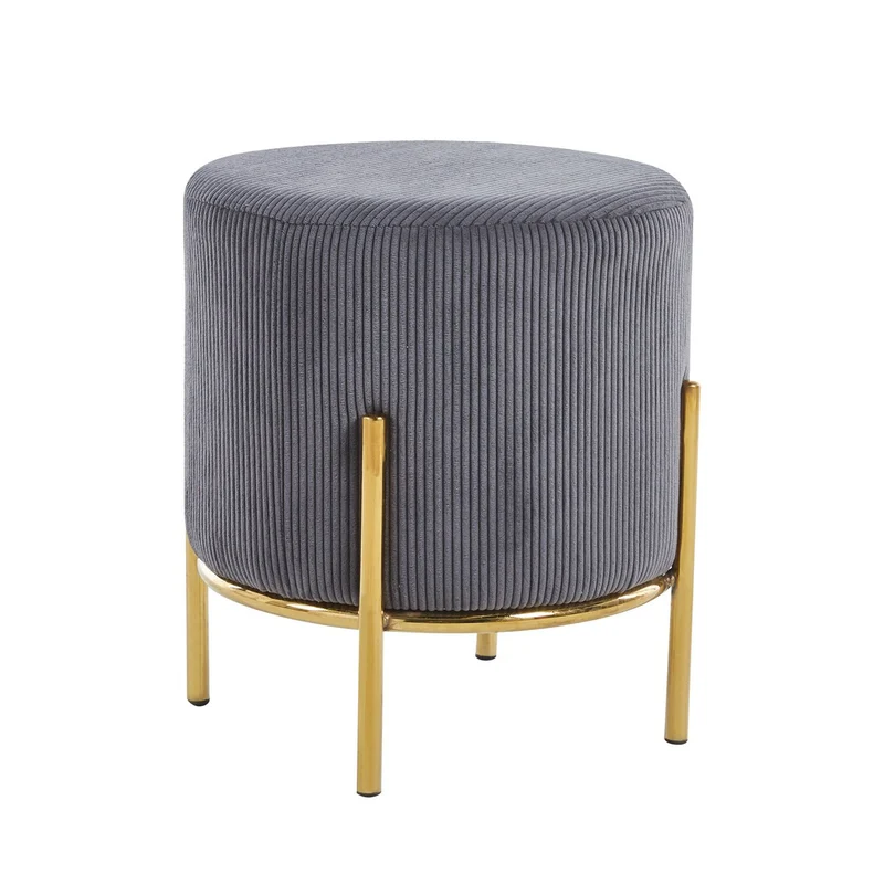 Sitzhocker Cordoptik Grau/Gold – Ø 35 cm
