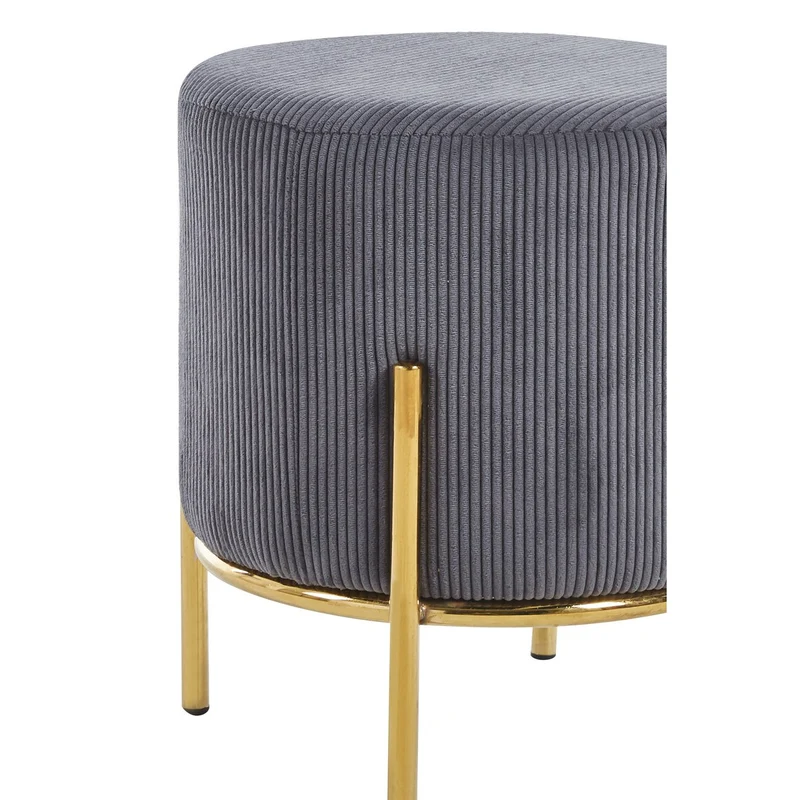 Sitzhocker Cordoptik Grau/Gold – Ø 35 cm